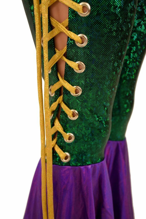 Mardi Gras 2PC Lace Up Top and Bell Bottom Pants Set - Coquetry Clothing