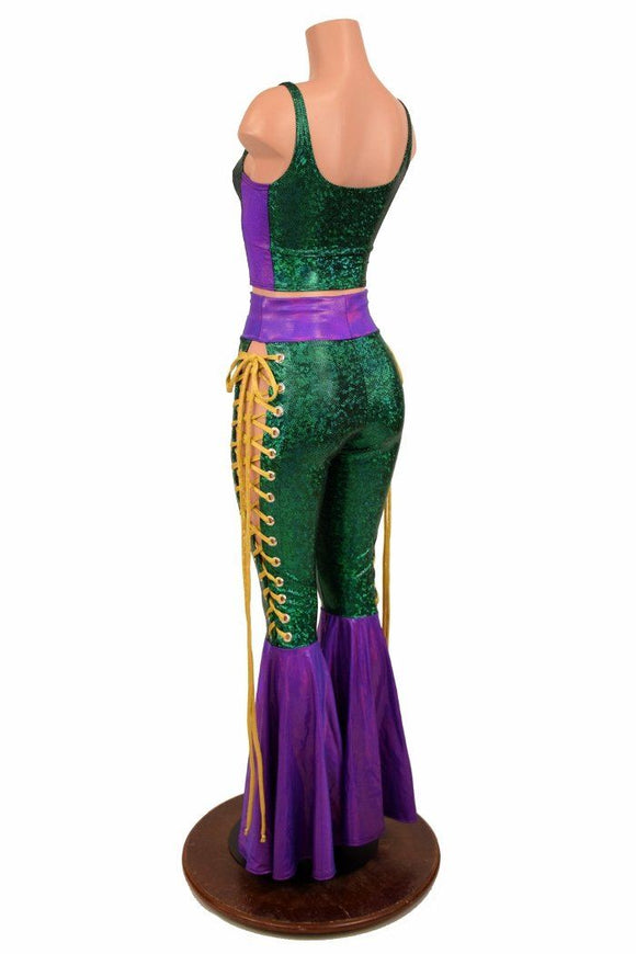 Mardi Gras 2PC Lace Up Top and Bell Bottom Pants Set - Coquetry Clothing