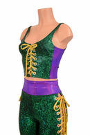 Mardi Gras 2PC Lace Up Top and Bell Bottom Pants Set - Coquetry Clothing