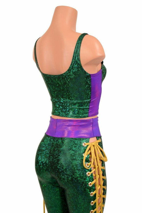 Mardi Gras 2PC Lace Up Top and Bell Bottom Pants Set - Coquetry Clothing