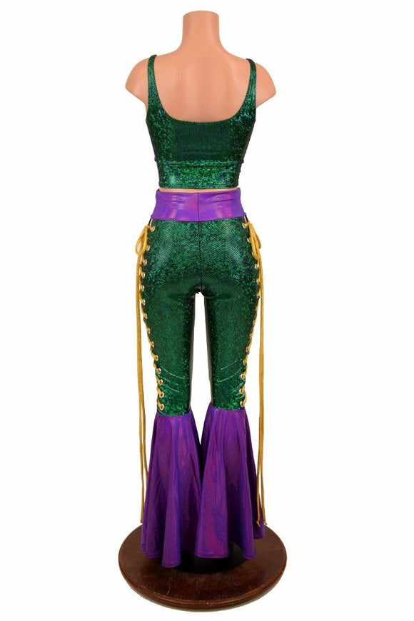 Mardi Gras 2PC Lace Up Top and Bell Bottom Pants Set - Coquetry Clothing