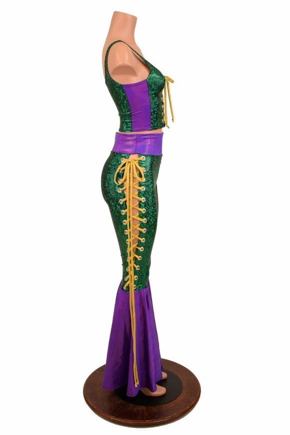 Mardi Gras 2PC Lace Up Top and Bell Bottom Pants Set - Coquetry Clothing