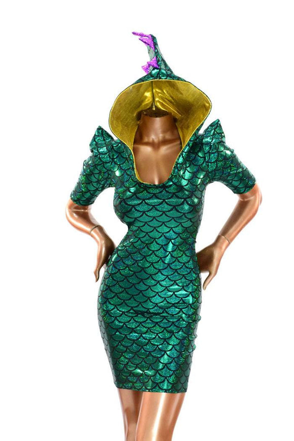 Mardi Gras Sharp Shoulder Dragon Dress - Coquetry Clothing