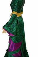 Marian Gown in Mardi Gras colors with Sorceress Sleeves - Coquetry Clothing