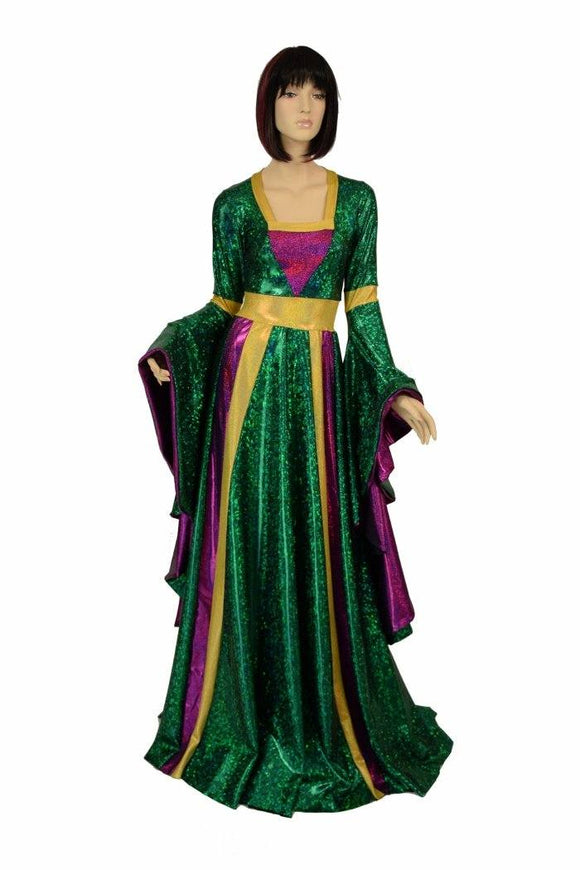 Marian Gown in Mardi Gras colors with Sorceress Sleeves - Coquetry Clothing