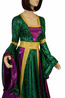 Marian Gown in Mardi Gras colors with Sorceress Sleeves - Coquetry Clothing