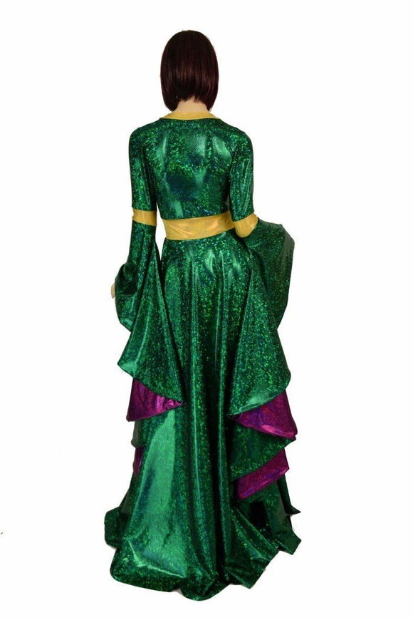 Marian Gown in Mardi Gras colors with Sorceress Sleeves - Coquetry Clothing