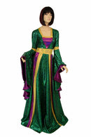Marian Gown in Mardi Gras colors with Sorceress Sleeves - Coquetry Clothing