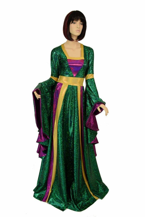 Marian Gown in Mardi Gras colors with Sorceress Sleeves - Coquetry Clothing