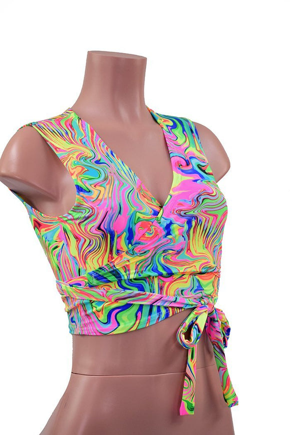 Medium Ready to Ship Neon Flux Wrap & Tie Top - Coquetry Clothing