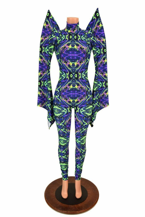 Mega Sharp Shoulder Pixie Sleeve Catsuit - Coquetry Clothing