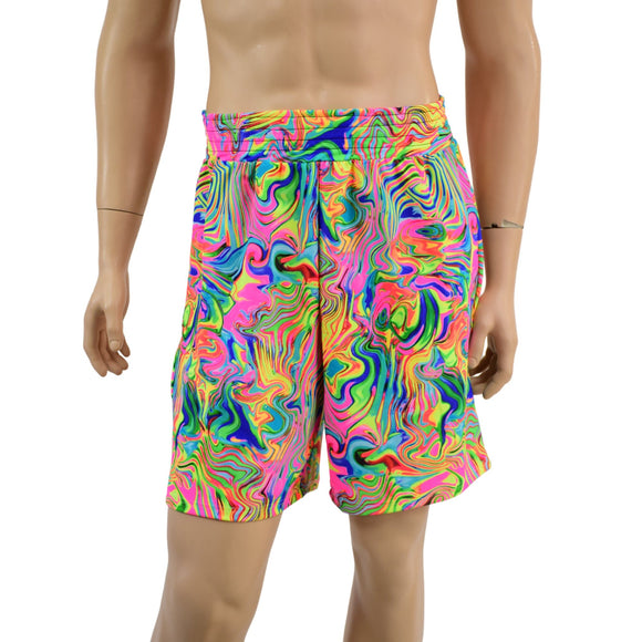 Mens Basketball Shorts with Pockets in Neon Flux - Coquetry Clothing