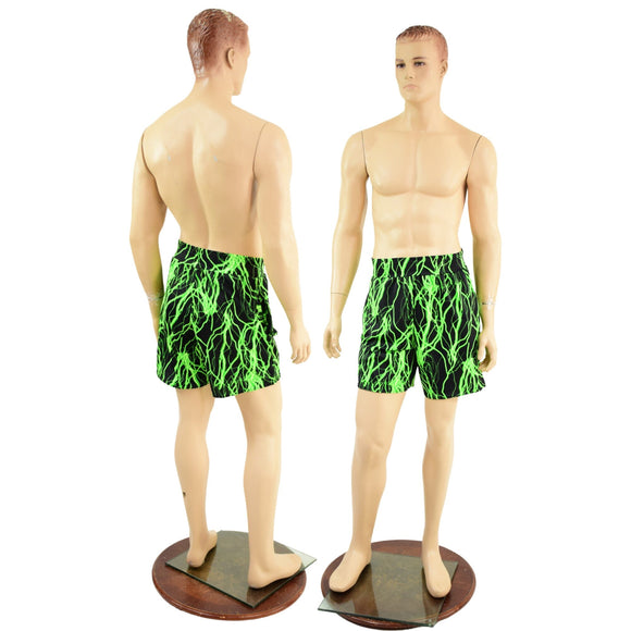 Mens Basketball Shorts with Pockets in Neon Green Lightning - Coquetry Clothing