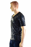 Mens Black Dragon Scale V Neck Top - Coquetry Clothing