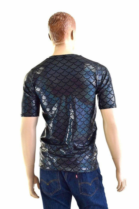 Mens Black Dragon Scale V Neck Top - Coquetry Clothing