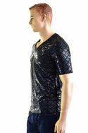 Mens Black Dragon Scale V Neck Top - 2