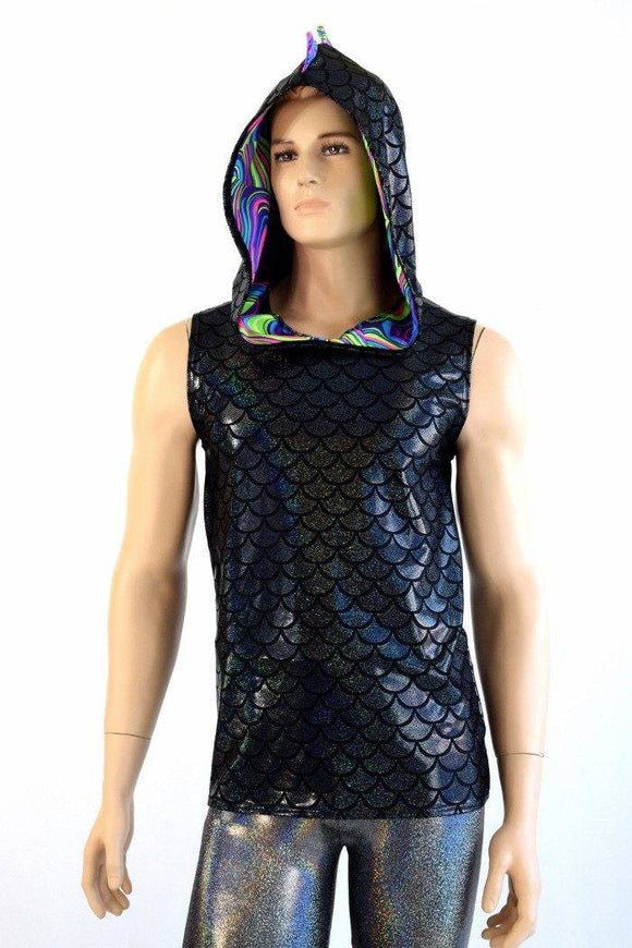 Mens Black & Glow Worm Dragon Hoodie - Coquetry Clothing