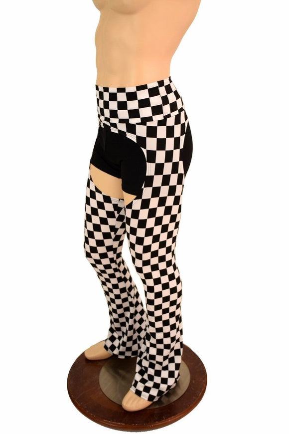 Mens Black & White Check Bootcut Chaps - Coquetry Clothing