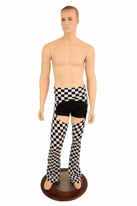 Mens Black & White Check Bootcut Chaps - Coquetry Clothing