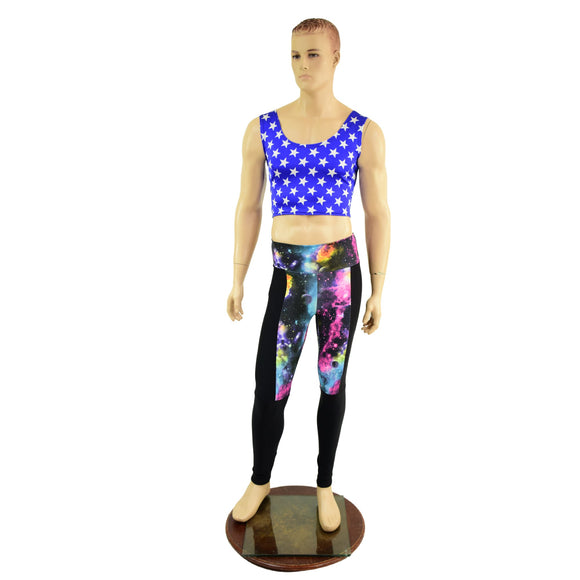 Mens Blue and White Star Print Crop Tank - Coquetry Clothing