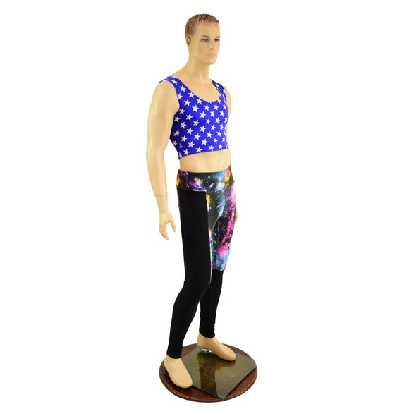 Mens Blue and White Star Print Crop Tank - Coquetry Clothing