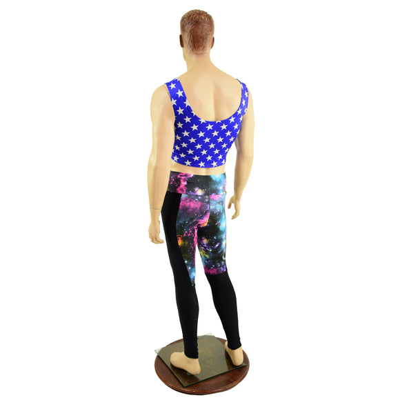 Mens Blue and White Star Print Crop Tank - Coquetry Clothing