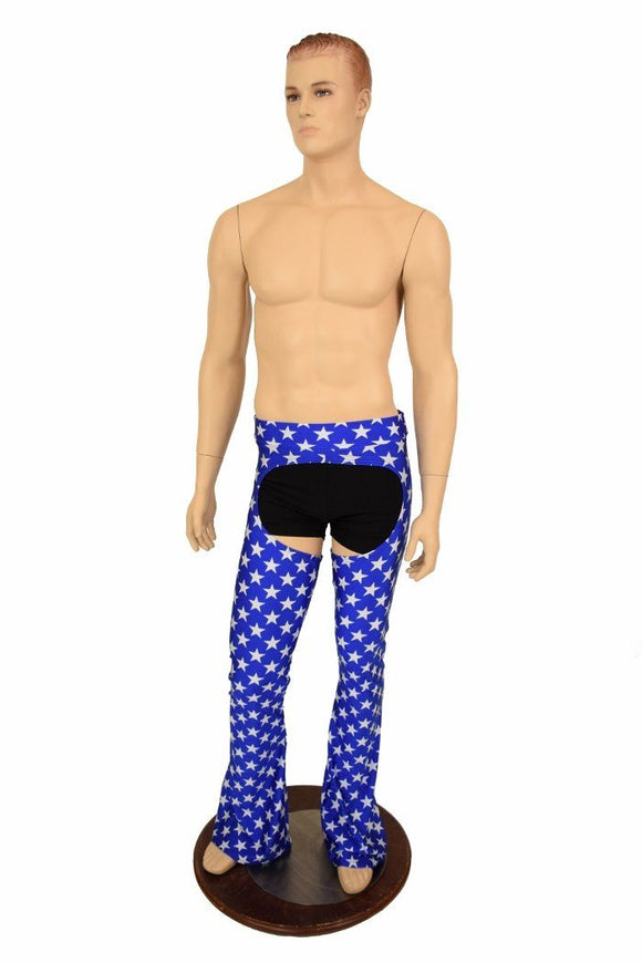 Mens Blue & White Star Bootcut Chaps - Coquetry Clothing