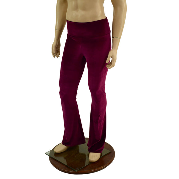 Mens Burgundy Velvet Bootcut Pants - Coquetry Clothing
