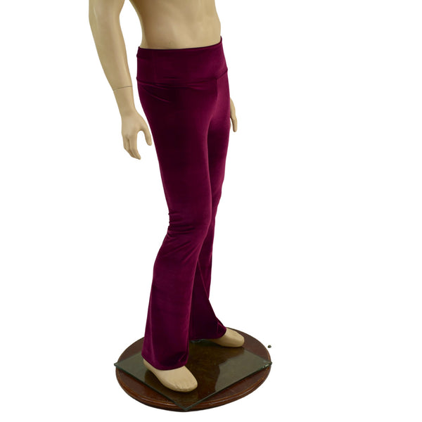 Mens Burgundy Velvet Bootcut Pants - 2