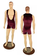 Mens Burgundy Velvet Deep Bro V Romper - Coquetry Clothing