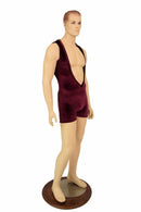 Mens Burgundy Velvet Deep Bro V Romper - Coquetry Clothing