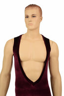 Mens Burgundy Velvet Deep Bro V Romper - Coquetry Clothing