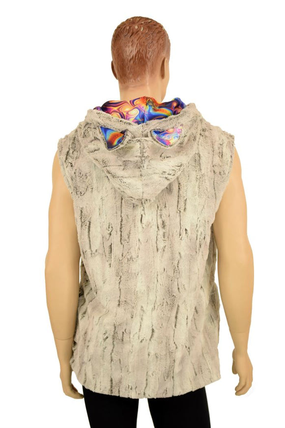 Mens Cat Ear Minky Faux Fur Hooded Vest - Coquetry Clothing
