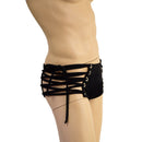 Mens Cutaway Lowrise Laceup Aruba Shorts in Black Zen - Coquetry Clothing