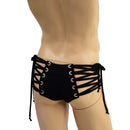 Mens Cutaway Lowrise Laceup Aruba Shorts in Black Zen - Coquetry Clothing