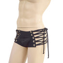 Mens Cutaway Lowrise Laceup Aruba Shorts in Black Zen - Coquetry Clothing