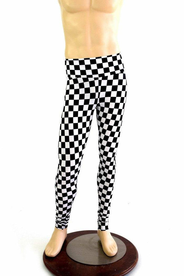 Mens Leggings in Black & White Checkered - 1
