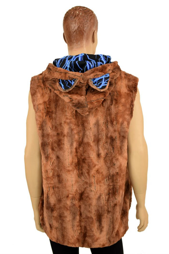 Mens Lion Ear Minky Faux Fur Hooded Vest - Coquetry Clothing