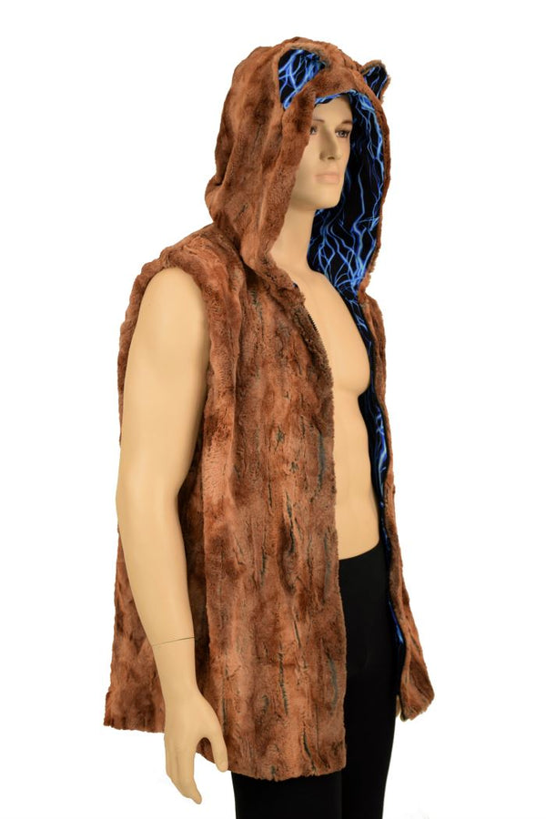 Mens Lion Ear Minky Faux Fur Hooded Vest - 3