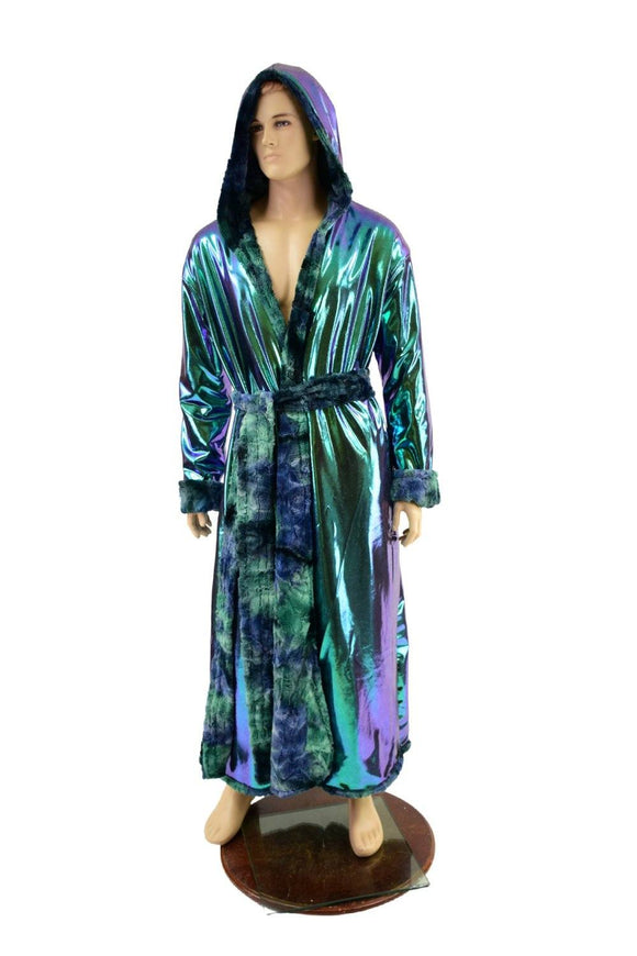 Mens Long Minky Faux Fur Duster with Tie Belt - Coquetry Clothing