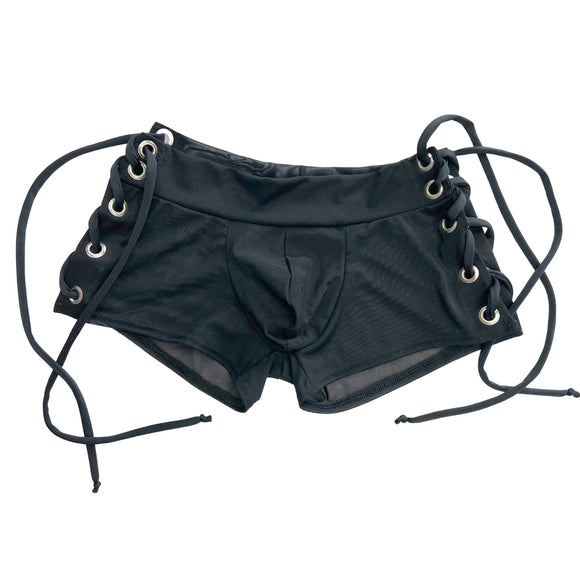 Mens Lowrise Aruba Lace Up Shorts in UNLINED Sheer Mesh - Coquetry Clothing