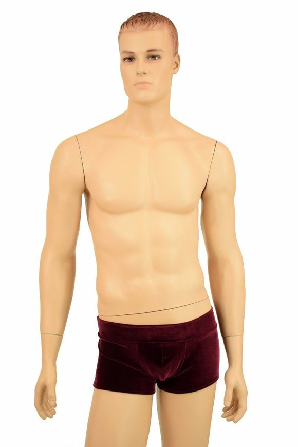 Mens Lowrise "Aruba" Shorts in Burgundy Velvet - Coquetry Clothing