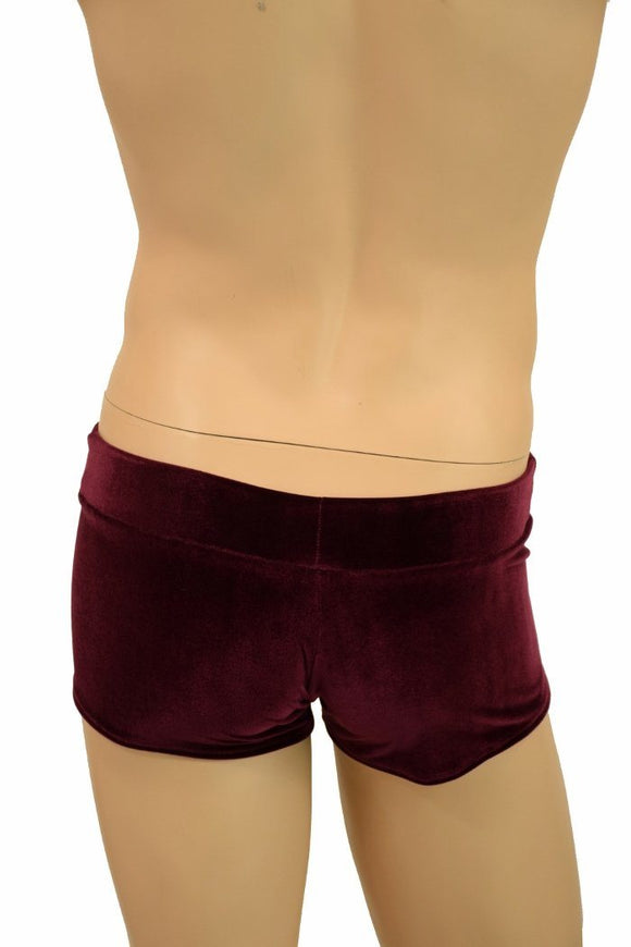 Mens Lowrise "Aruba" Shorts in Burgundy Velvet - Coquetry Clothing