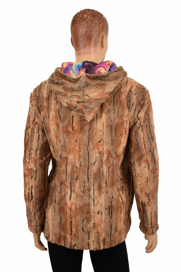 Mens Minky Faux Fur Hooded Jacket - Coquetry Clothing