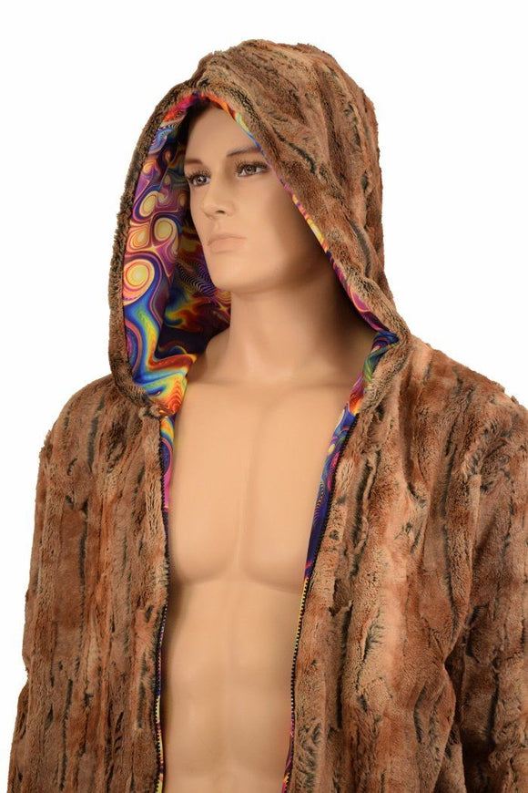 Mens Minky Faux Fur Hooded Jacket - Coquetry Clothing