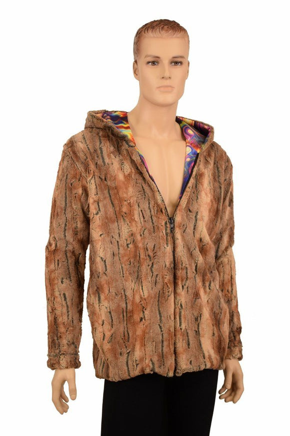 Mens Minky Faux Fur Hooded Jacket - Coquetry Clothing