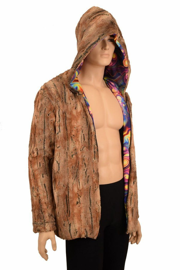 Mens Minky Faux Fur Hooded Jacket - 4