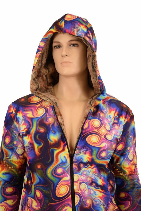 Mens Minky Faux Fur Hooded Jacket - Coquetry Clothing