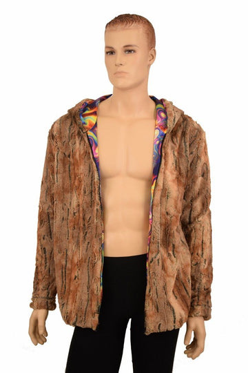 Mens Minky Faux Fur Hooded Jacket - Coquetry Clothing