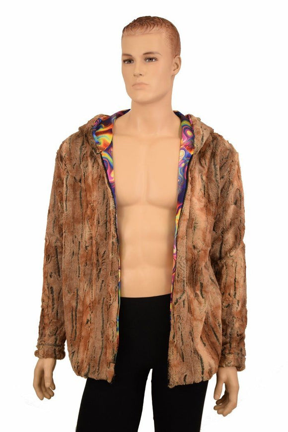 Mens Minky Faux Fur Hooded Jacket - Coquetry Clothing